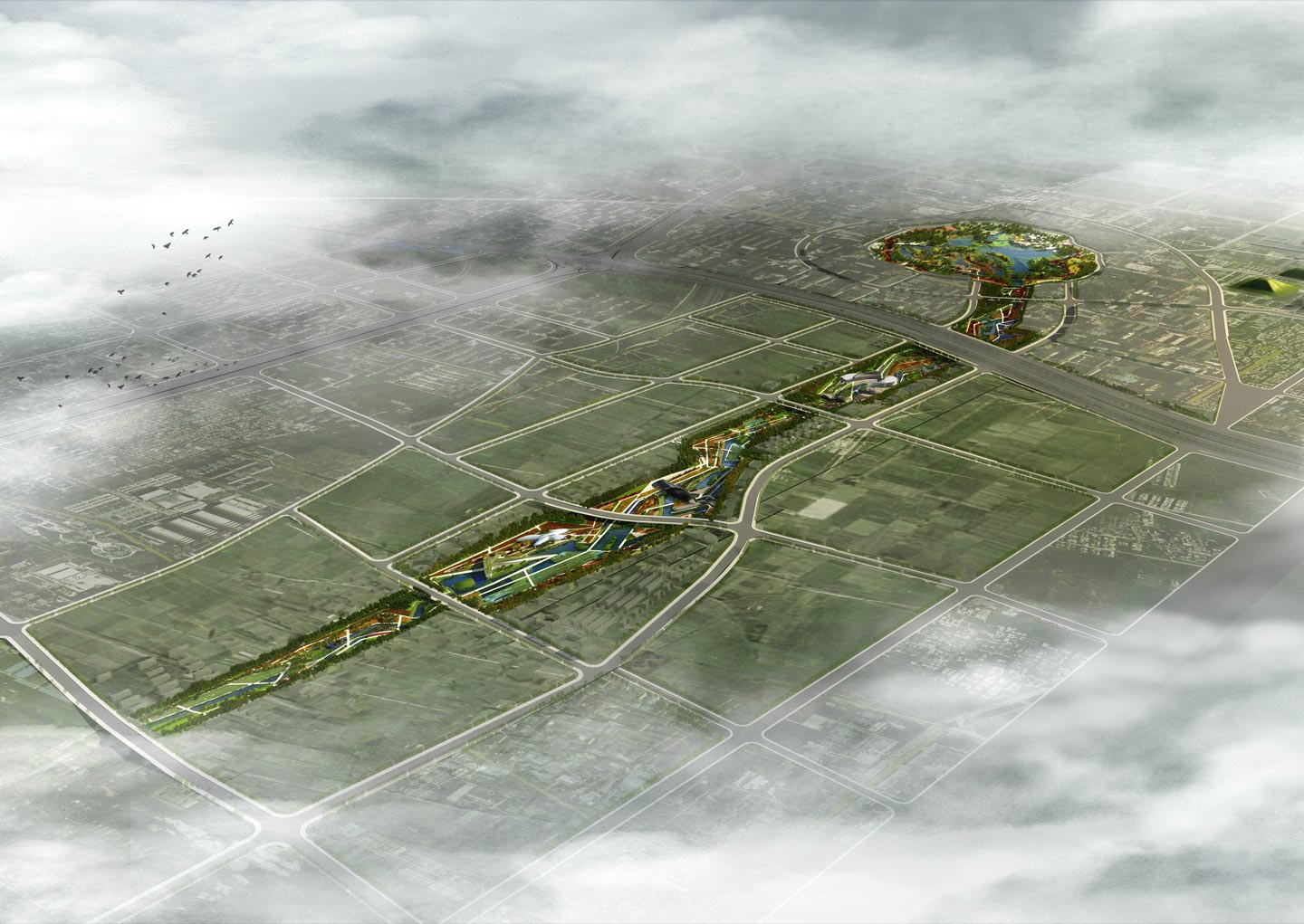 waa QuJiang Wetland Landscape Competition Top View 西安曲江创意谷湿地公园中标俯视图